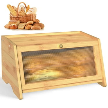 Lnrkai Bamboo Bread Boxes for Kitchen Counter Airtight, Large Bread Box for Countertop Storage