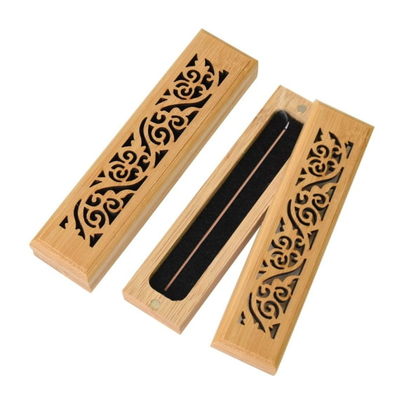 2 Pcs Bamboo Incense Box Holder, 5.7"L Carved Coffin Incense Vintage Burner Ash Catcher