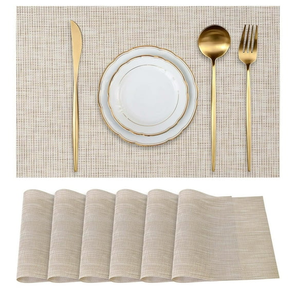 Lnrkai Beige Placemats Set of 6, Washable Modern Table Mats, Wipeable PVC Placemats for Farmhouse Kitchen Dining Decor
