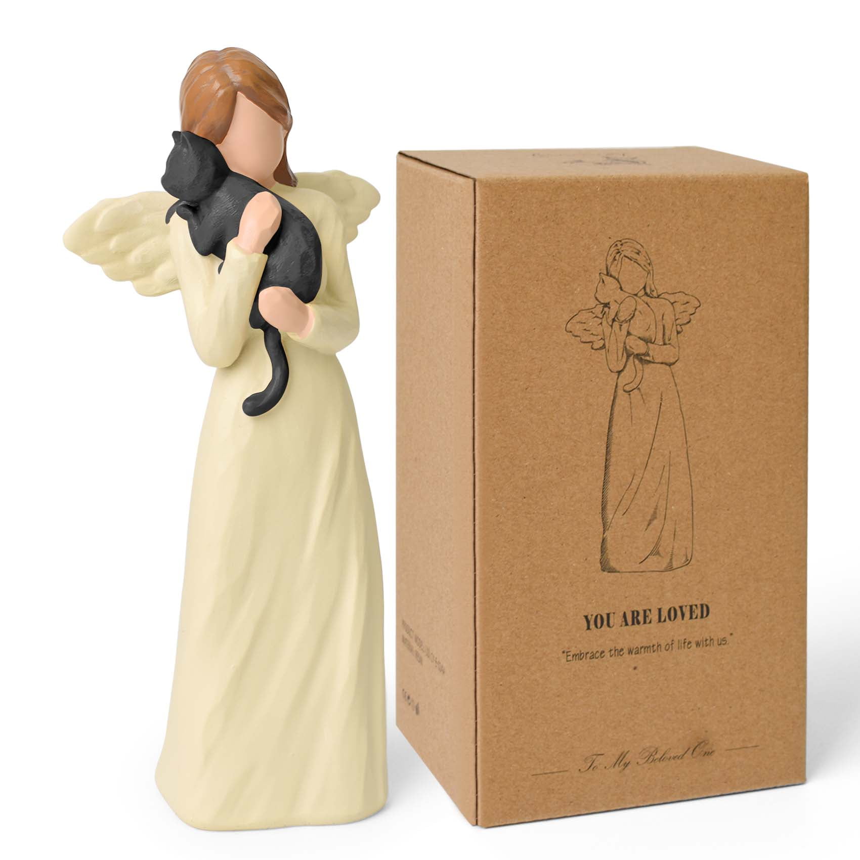 Lnrkai Black Cat Memorial Statue, Home Decor Angel Figurines Cat Loss Sympathy Gift, Hand-Painted Remembrance Sculpture for Grieving Pet Owners