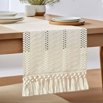 Lnrkai Boho Table Runner, 72" Long Farmhouse Dining Table Decor with Fringe, Rustic Home Decor, Beige