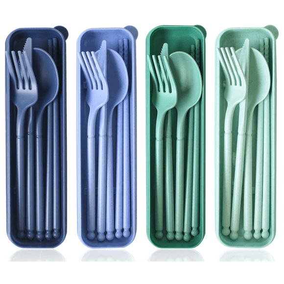 Lnrkai Camping Utensil with Case, Reusable Travel Utensils Set Service for 4