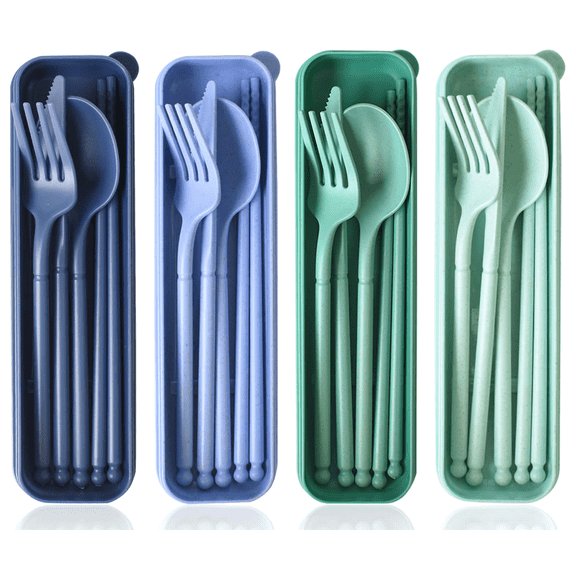 Lnrkai Camping Utensil with Case, Reusable Travel Utensils Set Service for 4