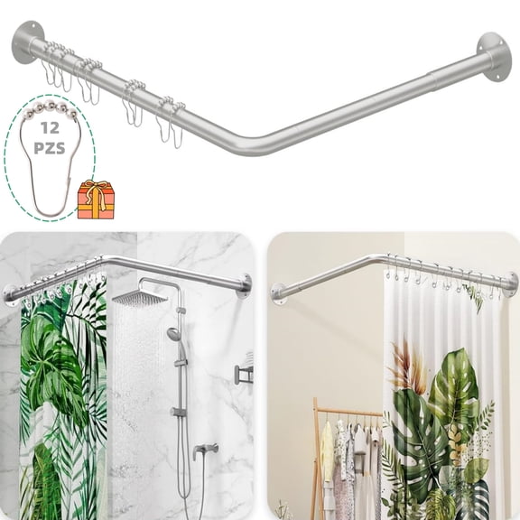 Lnrkai Corner Shower Curtain Rod, 29.5" to 37.4" Adjustable L Shaped Curtain Rod for Bathroom Bathtub, Stainless Steel 304, Silver