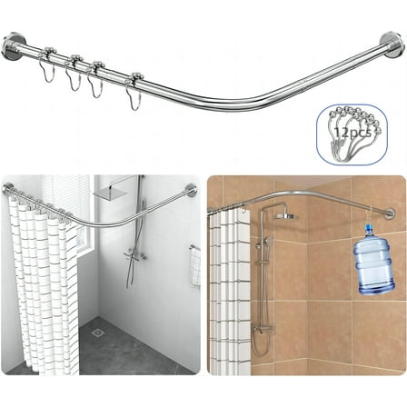 Lnrkai Corner Shower Curtain Rod, L Shaped Shower Curtain Rod for Bathroom Bathtub Stall, Adjustable (29.5"-37.4" x 35.4"-51.2"), 304 Stainless Steel