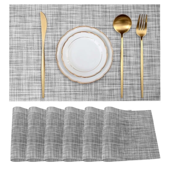Lnrkai Placemats Set of 6, Wipeable Washable PVC Vinyl Kitchen Table Placemat, Modern Place Mats for Indoor/Outdoor Dining, Grey, 12"x17"