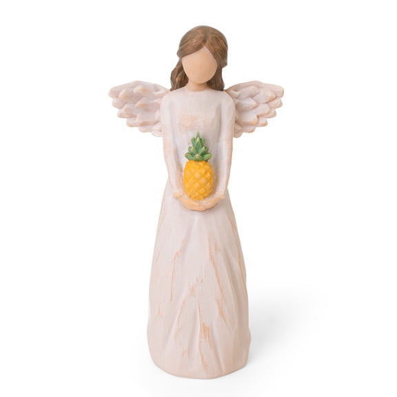 Lnrkai Farmhouse Welcome Angel Figurine, Pineapple Decor Hostess Gift for New Homeowners Housewarming for Shelf & Desk, Sculpted Hand-Painted Statue