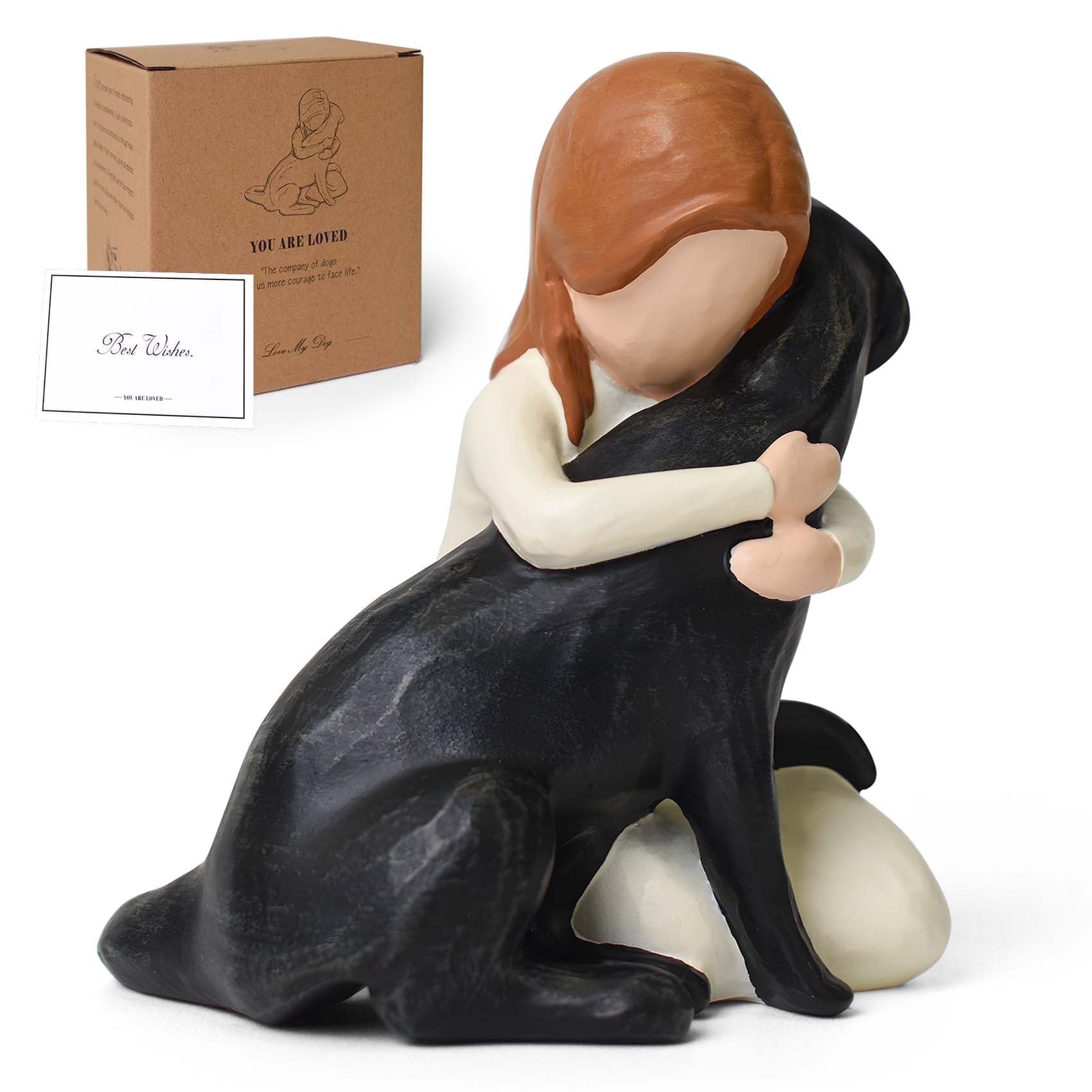 Girl And Dog Figurine Statue - Hand-Painted Resin Pet Memorial Gift, Sympathy Decor For Dog Lovers, White Or Purple