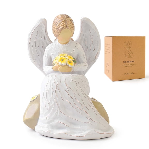 Lnrkai Guardian Angel Figurines, Resin Angel Statue with Yellow Flowers, Thank You Gift for Nurses & Teachers, Sympathy Keepsake Home Decor Accent