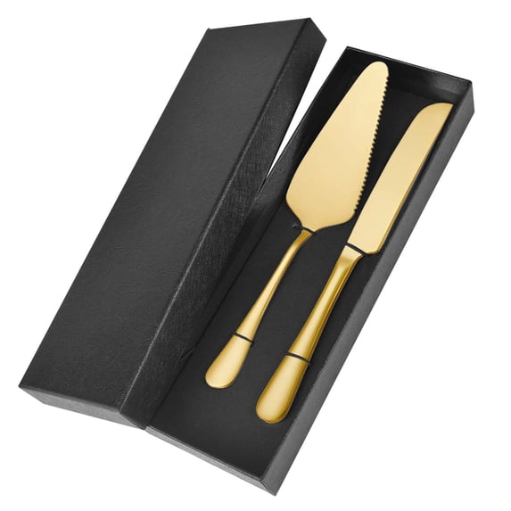 Lnrkai Cake Knife and Server Set, Gold Stainless Steel Cake Cutter Dessert Utensils for Wedding, Birthday, Anniversary, Party