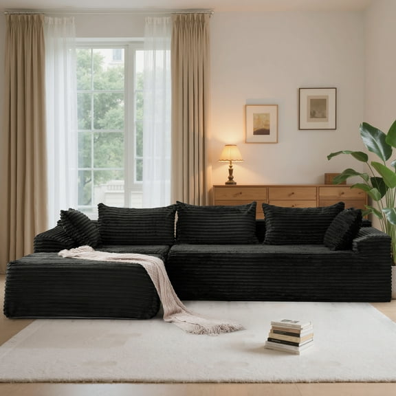 Lnsenfin 108" Oversized L-Shaped Sectional Sofa Modern Modular Cloud Couch with Deep Seating Upholstered Corduroy Sofa for Living Room Bedroom,No Assembly Required,Black