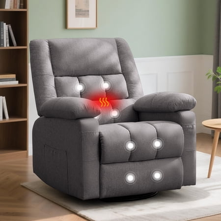 Lnsenfin Manual Swivel Rocker Recliner Chair with Massage for Living Room Linen,Dark Grey
