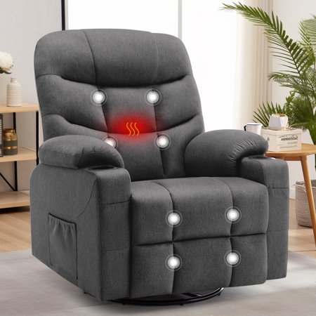 Lnsenfin Manual Swivel Rocker Recliner Chair with Massage for Living Room,Linen,Dark Grey