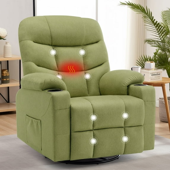 Lnsenfin Manual Swivel Rocker Recliner Chair with Massage for Living Room,Linen,Green