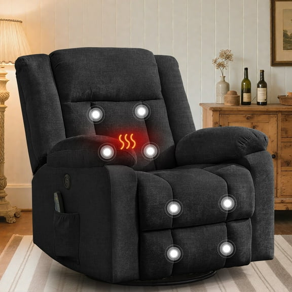 Lnsenfin Manual Swivel Rocker Recliner Chair with USB Ports Chenille for Living Room,Black