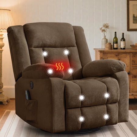 Lnsenfin Manual Swivel Rocker Recliner Chair with USB Ports Chenille for Living Room,Brown