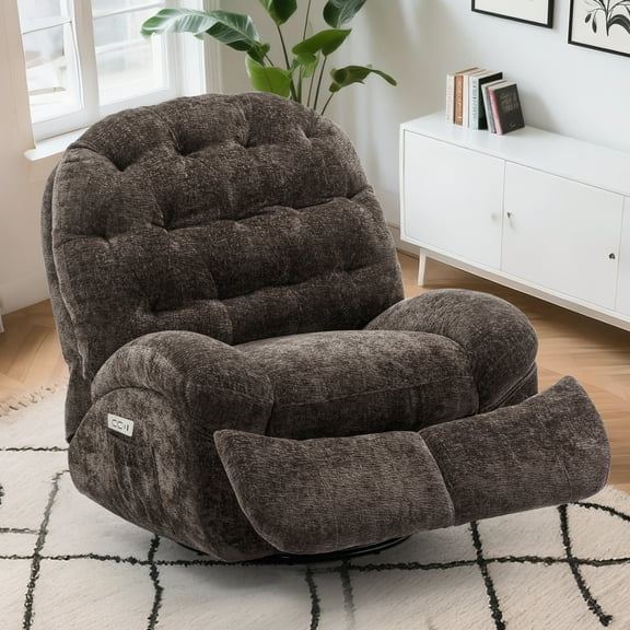 Lnsenfin Oversized Power Swivel Rocker Recliner Chair for Adults Chenille for Living Room,Brown