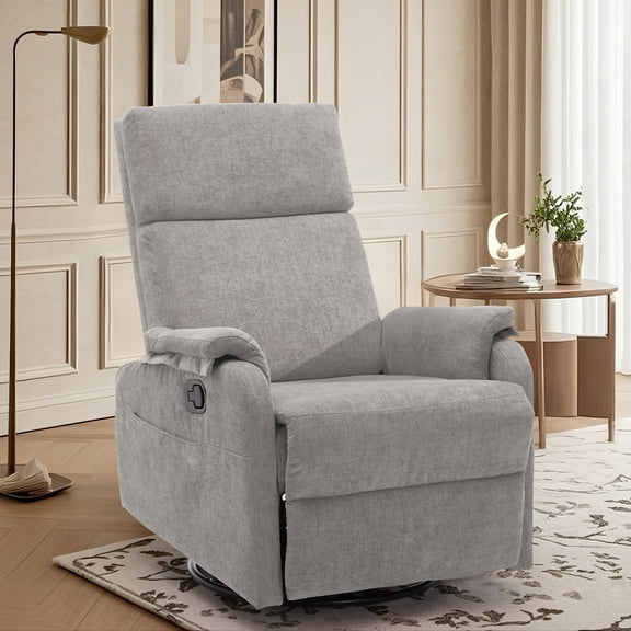 Lnsenfin Small Swivel Rocker Recliner Chair for Adults Chenille for Living Room,Grey