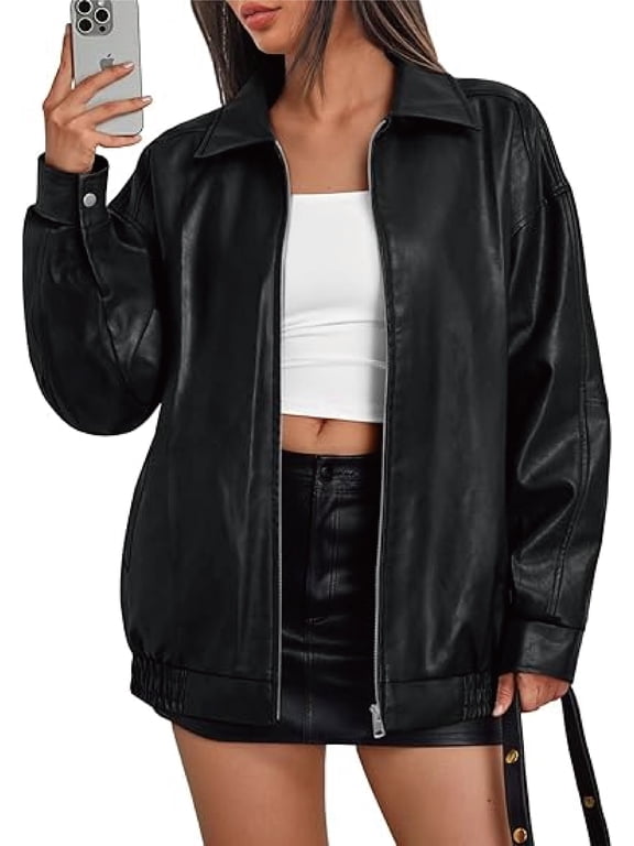 Outer jackets,Trendy Queen Womens Leather Jackets Oversized Faux Motorcycle Plus Size Moto Biker Coat Fall Outfits Fashion ClothesL