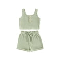 thumbnail image 1 of Lnzyyephy 2PCS Toddler Girl Summer Outfits, Sleeveless Button Front Ribbed Tank Tops and Shorts Set Child Clothes, 1 of 8