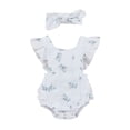 thumbnail image 1 of Lnzyyephy Baby Romper with Hairband, Kids Summer Flower Print Round Collar Fly Sleeve Bodysuit and Headband, 0-24 Months, 1 of 9