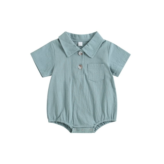 Lnzyyephy Baby Summer Romper Solid Color Short Sleeve Jumpsuit with Breast Pocket for Toddler Boy Girls Cute Clothes