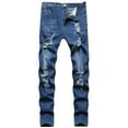 thumbnail image 1 of Lnzyyephy Men Casual Jeans, Solid Color Long Trousers with Broken Holes, S-XXXL, 1 of 9