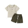 thumbnail image 1 of Lnzyyephy Toddler Baby Boy Clothes Solid Color Short Sleeve Crewneck T-Shirt Tops Shorts Set Summer 2Pcs Outfits, 1 of 8