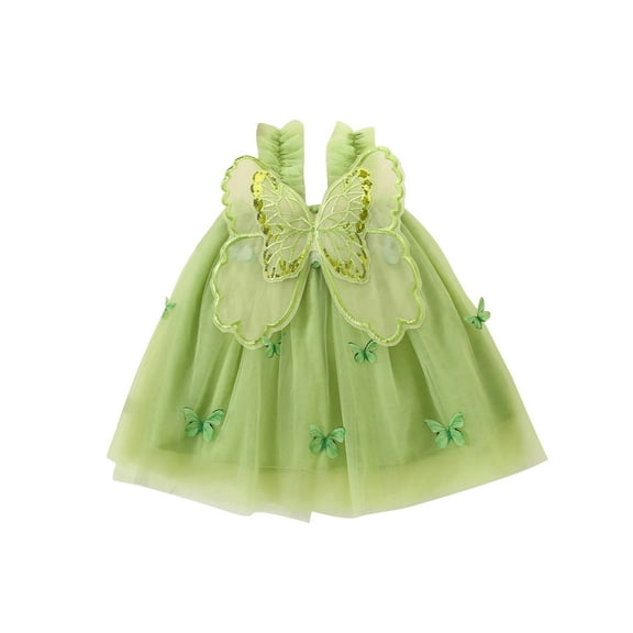 Lnzyyephy Toddler Baby Girl Summer Tulle Dress, Sleeveless 3D Butterfly Wing Sleeveless A-Line Beach Wedding Party Dress