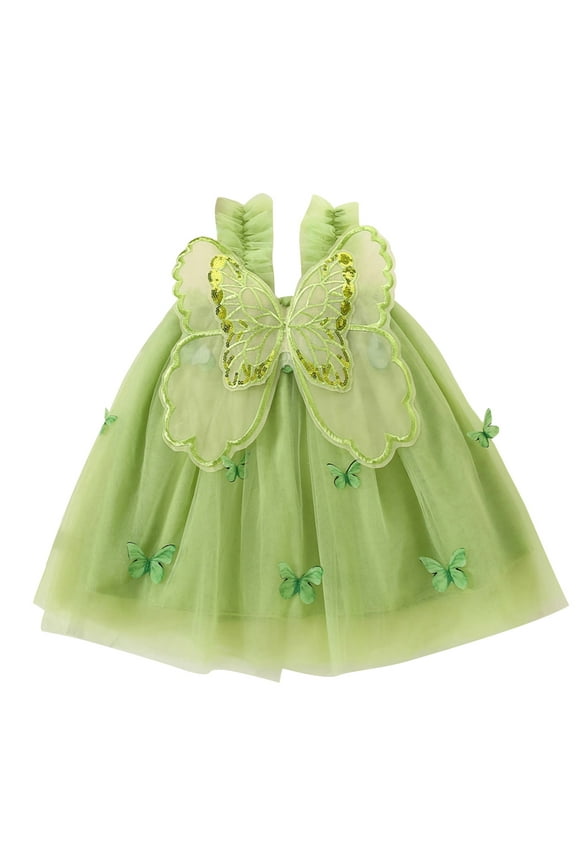 Toddler Baby Girl Summer Tulle Dress, Sleeveless 3D Butterfly Wing Sleeveless A-Line Beach Wedding Party Dress