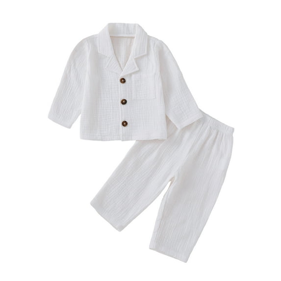 Lnzyyephy Toddler Boys 2PCS Pants Sets Long Sleeve Lapel Button Shirt Tops and Solid Color Pants Sets