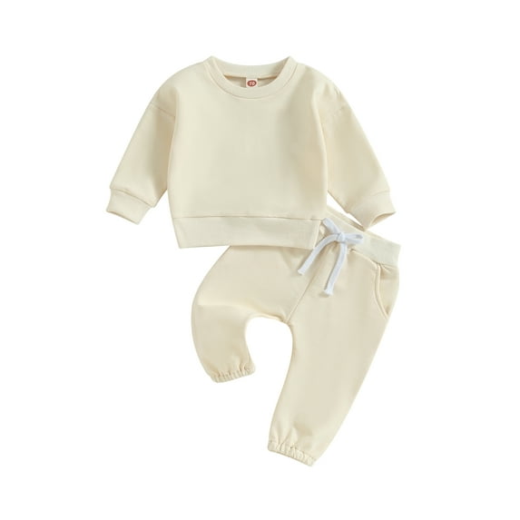 Lnzyyephy Toddler Boys 2PCS Pants Sets Solid Color Long Sleeve Sweatshirt Tops and Drawstring Pants Sets