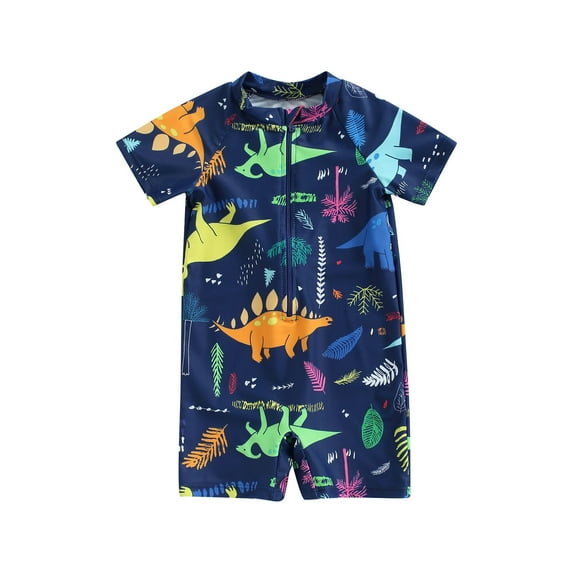 Lnzyyephy Toddler Boys One-Piece Swimsuit, Summer Short Sleeve Cartoon Animal Sun Protection Bathing Suit
