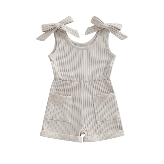 Lnzyyephy Toddler Girls Sleeveless Romper Solid Color Ribbed Bodysuit Summer Clothes with Pockets