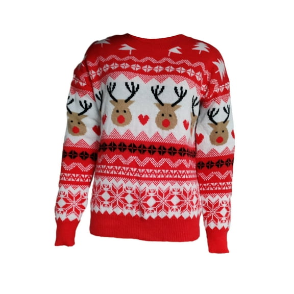 Lnzyyephy Women Christmas Sweater Casual Long Sleeve Round Neck Reindeer Pattern Classic Fit Knit Tops for Winter