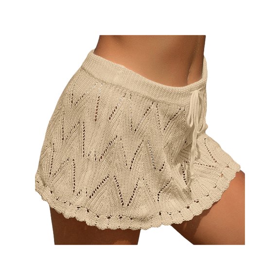 Lnzyyephy Women Crochet Cover Up Skirt Summer Drawstring High Waist Beach Coverups Knitted Mini Skirt
