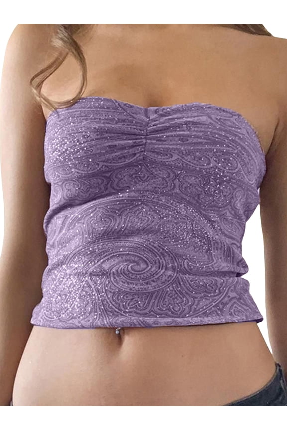 Women Fashion Print Tube Tops Strapless Boat-Neck Wrap Chest Tank Tops Summer Backless Bandeau Tops