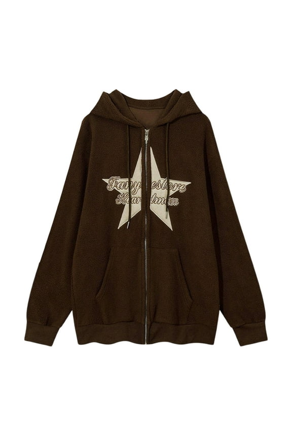 Women Hoodie, Long Sleeve Hooded Embroidery Star Letters Sweatshirt Casual Jacket Outwear with Pockets