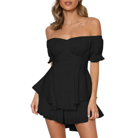 Lnzyyephy Women Short Jumpsuit, Short Sleeve Off-shoulder Solid Summer Playsuit for Party Club