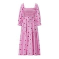 thumbnail image 1 of Lnzyyephy Women Summer Casual Long Dress 3D Embroidered Flowers Square Neck Puff Sleeve Dress Fashion Backless A-line Dress, 1 of 5