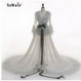 thumbnail image 1 of Lnzyyephy Women Summer Kimono Dress, Sheer Tulle V-Neck Long Flare Sleeves Floor-Length Night-Robe Lingerie, 4 Colors, 1 of 1