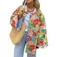thumbnail image 1 of Lnzyyephy Women Winter Loose Quilted Jacket Floral Print Button Down Long Sleeve Padded Coat Warm Outwear, 1 of 9