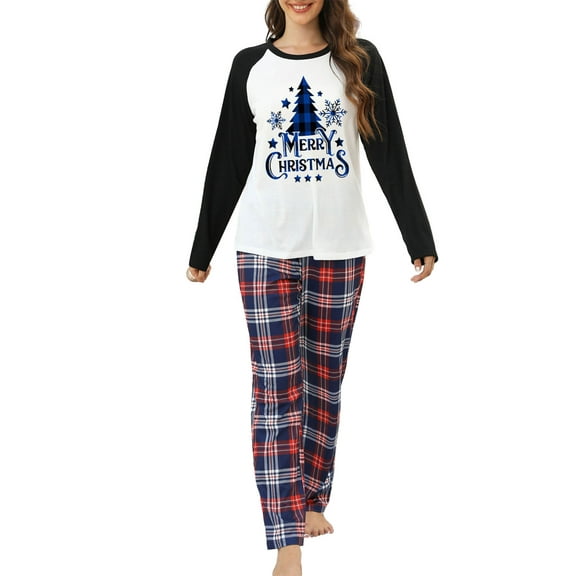 Lnzyyephy Women’s 2 Piece Pajamas Set Christmas Long Sleeve Raglan Tops   Plaid Pants Set Sleepwear Loungewear