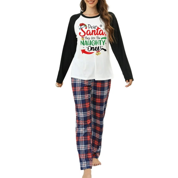 Lnzyyephy Women’s 2 Piece Pajamas Set Christmas Long Sleeve Raglan Tops   Plaid Pants Set Sleepwear Loungewear