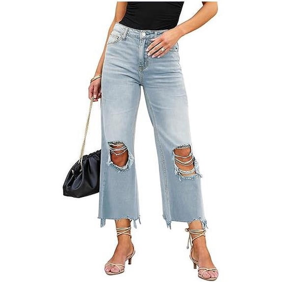 Lnzyyephy Women's Bell Bottom Jeans Classic High Waisted Flared Jean Pants Ripped Jeans Denim Pants