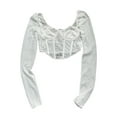 thumbnail image 1 of Lnzyyephy Women’s Corset Crop Tops, Long Sleeve Lace Patchwork Solid Color Asymmetrical Bustier T-Shirts, 1 of 8