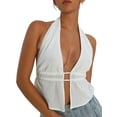 thumbnail image 1 of Lnzyyephy Women's Halter Tank Tops, Sleeveless Backless Split Front Ruched Drawstring Tops, 1 of 5