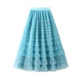 thumbnail image 1 of Lnzyyephy Women's Long Skirt Multilayer Mesh Pleated High Waist High Stretch Elegant Solid Color Cake Skirt, 1 of 6
