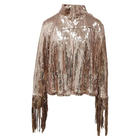 Lnzyyephy Women's Sequin Party Jackets Sparkly Long Sleeve Open Front Tassel Jackets Blazers Clubwear