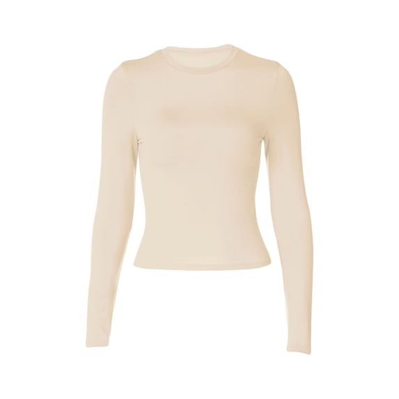 Lnzyyephy Women's Spring Autumn Slim Solid Color Tops Long Sleeve Round Neck Streetwear Blouse